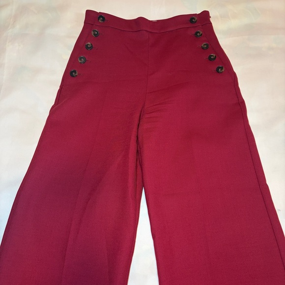 Sezane- Marino Trousers Burgundy High Waisted Pants Size FR 38/ US Medium - Picture 4 of 10
